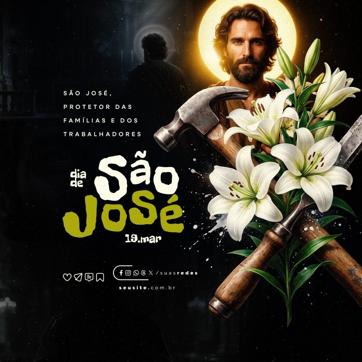 Dia de São José 19 Março Protetor das Famílias e Trabalhadores PSD Editável
