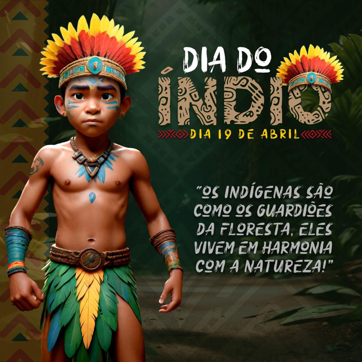 Dia do Índio 19 de Abril Guardiões da Natureza PSD Editável