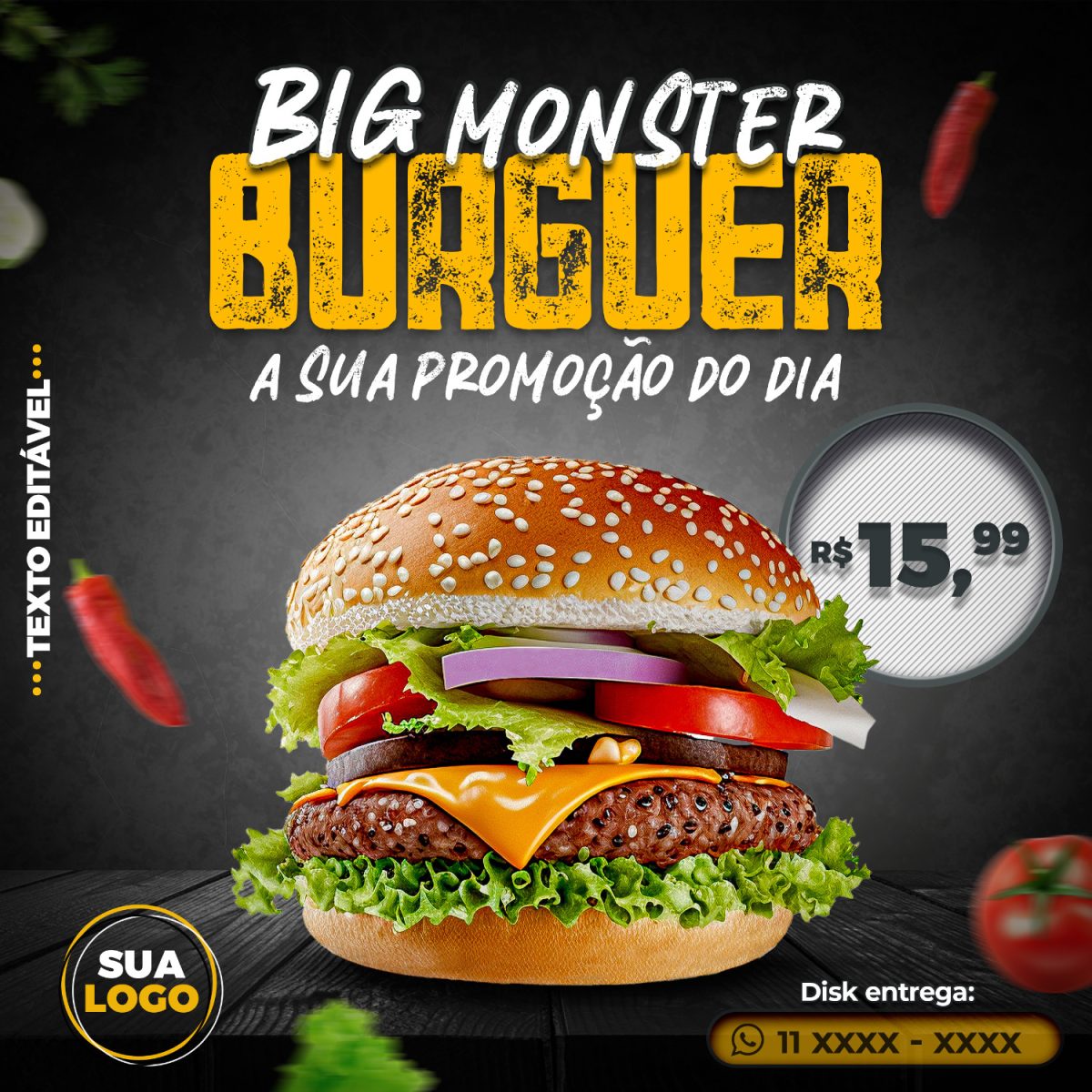 Hambúrguer Big Monster a Sua Promoção do Dia PSD Editável