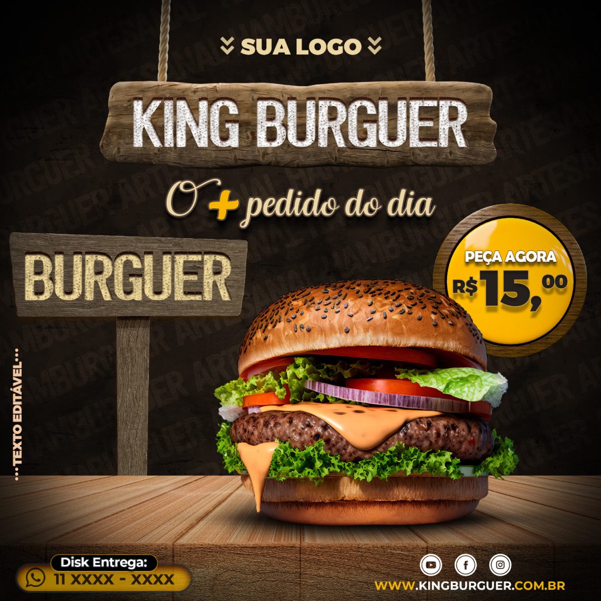 King Burguer O + Pedido do Dia Promoção Hambúrguer PSD Editável