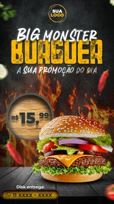 Hamburguer Big Monster Promoção do Dia PSD Editável