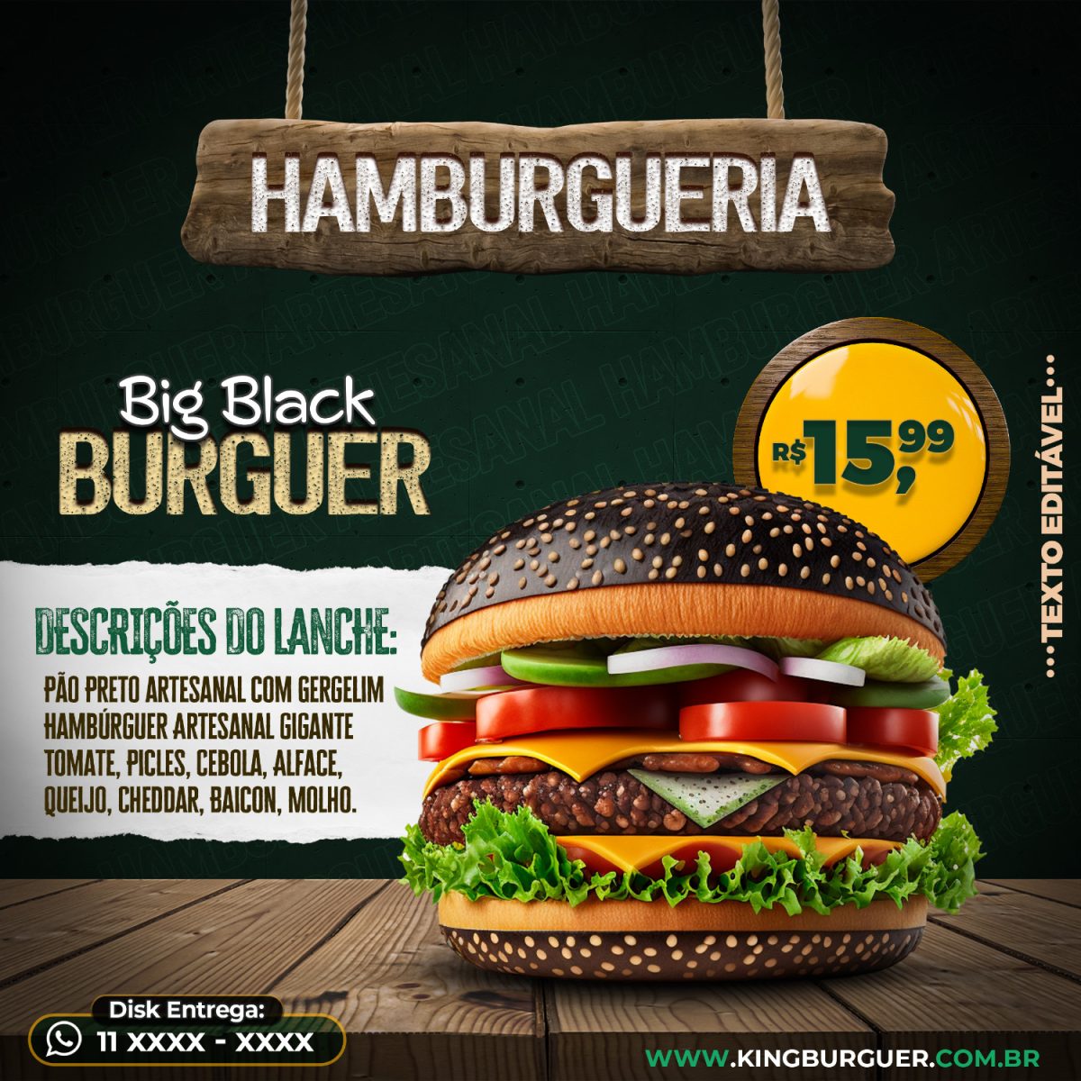 Hamburgueria Big Black Burguer Cardápio Preço e Entrega PSD Editável