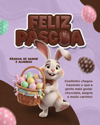 Páscoa Feliz Páscoa de Sabor e Alegria Coelhinho e Ovos PSD Editável