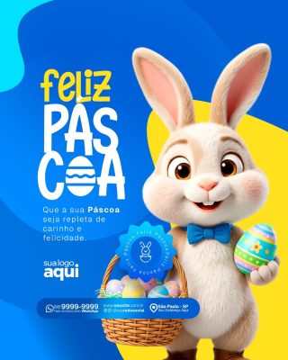 Páscoa Feliz Coelhinho Fofo Que a sua Páscoa seja repleta de carinho e felicidade PSD Editável