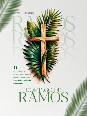 Domingo de Ramos 29 de Março Cruz e Folhas Celebrativas PSD Editável