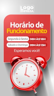 Horário de Funcionamento Segunda a Sexta e Fim de Semana PSD Editável