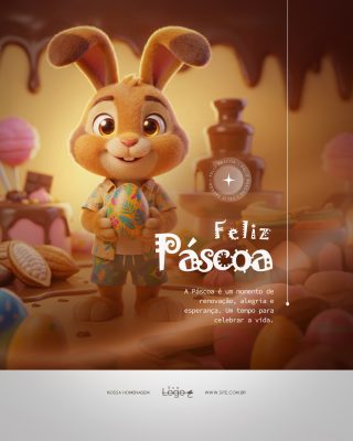 Feliz Páscoa Coelho e Ovos de Chocolate Arte para Social Media PSD Editável
