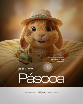 Feliz Páscoa Coelho e Ovos de Chocolate Arte para Social Media PSD Editável