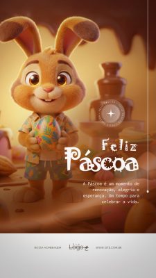 Feliz Páscoa Coelho e Ovos de Chocolate Arte para Social Media PSD Editável