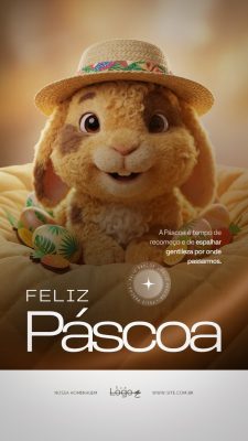 Feliz Páscoa Coelho e Ovos de Chocolate Arte para Social Media PSD Editável