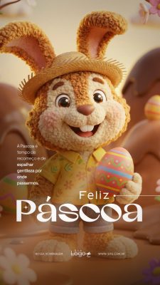 Páscoa Feliz Coelhinho com Ovo Mensagem de Gentiliza PSD Editável