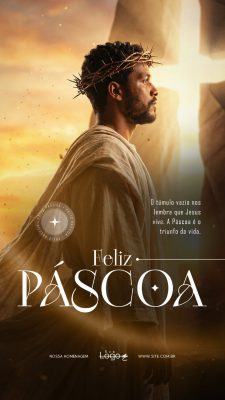 Feliz Páscoa Ressureição de Cristo Social Media PSD Editável