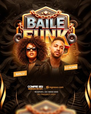 Baile Funk Flyer Convite Moderno com Rosto de Artistas PSD Editável