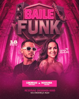 Baile Funk 18 Fev Lukinhas Mariana Flyer de Evento PSD Editável