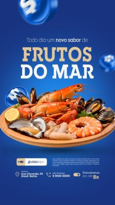 Story Peixaria Todo Dia um Novo Sabor de Frutos do Mar PSD Editável