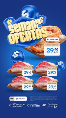 Story Peixaria Semana de Ofertas Delivery Grátis PSD Editável