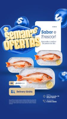 Story Peixaria Semana de Ofertas Sabor Frescor Delivery Grátis PSD Editável