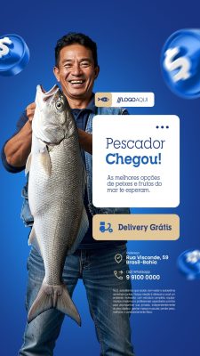 Story Peixaria Pescador Chegou Delivery Grátis PSD Editável