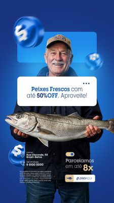 Story Peixaria Peixes Frescos com Até 50% Off PSD Editável