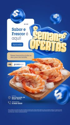 Story Peixaria Semana de Ofertas Camarão Sabor e Frescor é PSD Editável