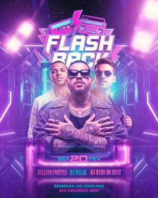 Flashback Festa Anos 80 e 90 com DJ Malik e DJ Rubs Do Beat PSD Editável