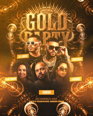 Gold Party Festival Dourado Evento Noturno Celebridades PSD Editável