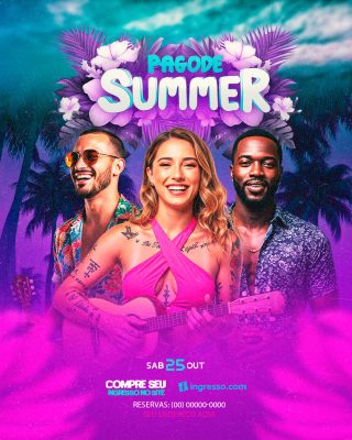 Pagode Summer Festa de Verão Vibrante com Pagode PSD Editável