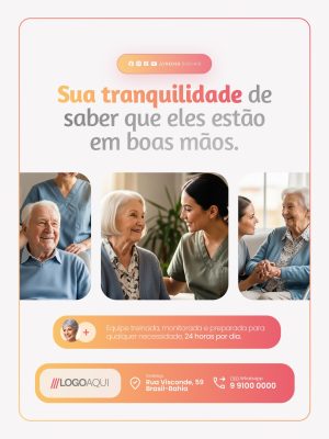 Cuidador de Idosos Sua Tranquilidade de Saber Que Eles Estão Em Boas Mãos PSD Editável