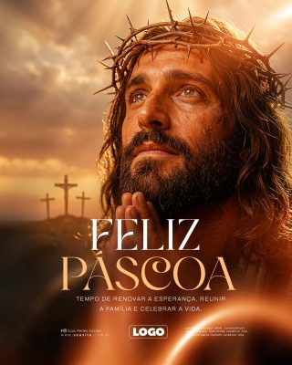 Páscoa Feliz Jesus Cristo Ressurreição Convite Sagrado PSD Editável