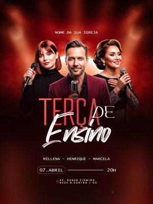 Flyer Gospel Culto Terça de Ensino PSD Editável