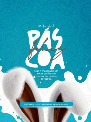 Páscoa Feliz 05 de Abril Mensagem de Amor Fundo Azul PSD Editável