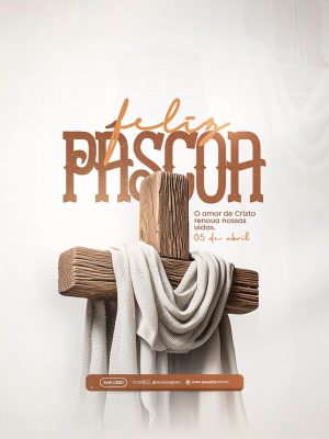 Feliz Páscoa Cruz e Tecido O Amor de Cristo PSD Editável