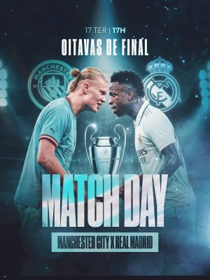 Oitavas de Final Manchester City x Real Madrid Champions PSD Editável
