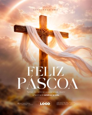 Páscoa Feliz Cruz Renascimento Amor e Celebração PSD Editável
