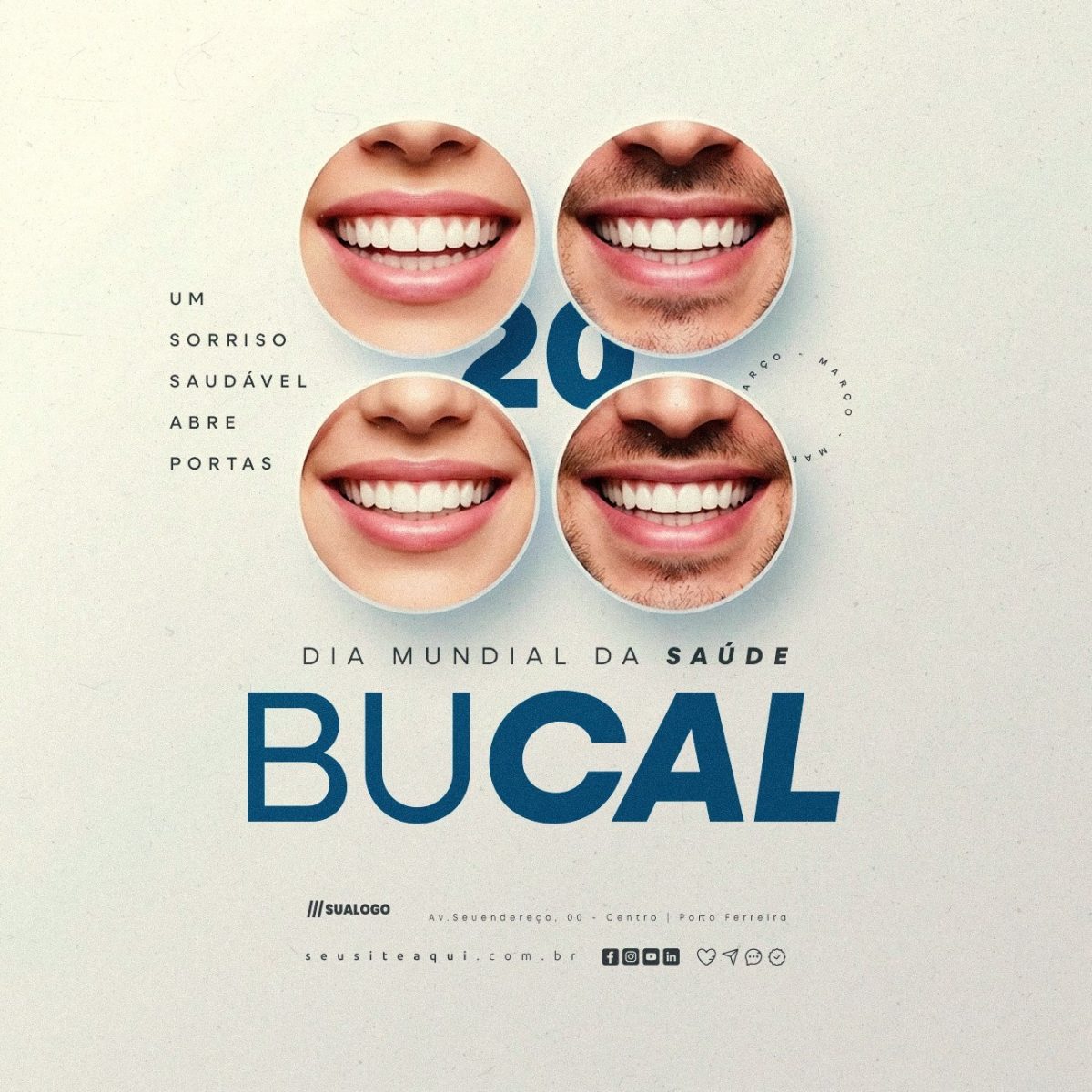 Dia Mundial da Saúde Bucal 20 de Março Um Sorriso Saudável Abre Portas PSD Editável