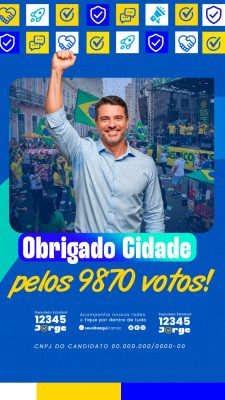 Story Campanha Política Obrigado Cidade Pelos Votos Agradecimento Eleitoral PSD Editável