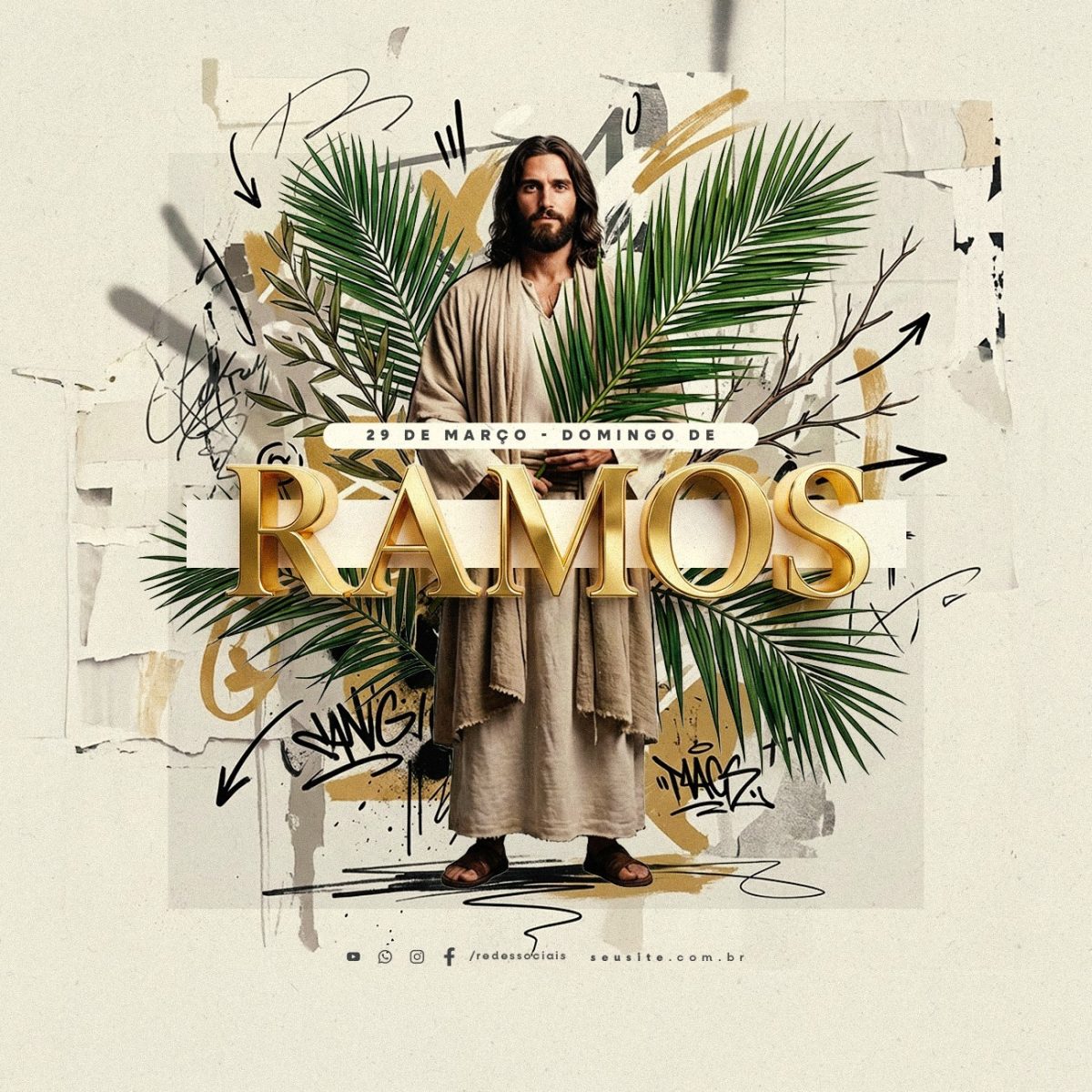 Domingo de Ramos 29 de Março Jesus Cristo PSD Editável