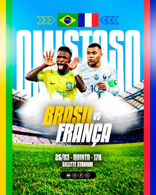 Amistoso Brasil vs França Jogo de Futebol PSD Editável