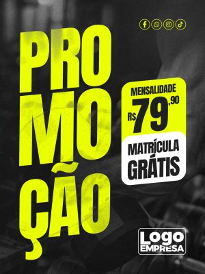 Promoção Mensalidade R$ 79,90 Matrícula Grátis Banner Fitness PSD Editável