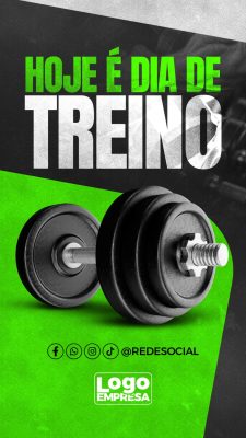 Treino Hoje é Dia de Treino Post Fitness Verde e Preto PSD Editável