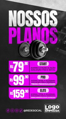 Nossos Planos de Academia Start Pro Elite Preços PSD Editável