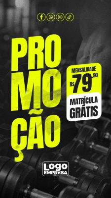 Promoção Mensalidade R$79,90 Matrícula Grátis Academia Fitness PSD Editável