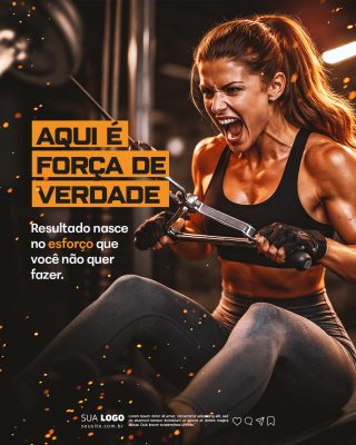 Força de Verdade Esforço e Resultado Academia Fitness PSD Editável