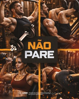 Fitness Treino e Academia com Força Não Pare PSD Editável