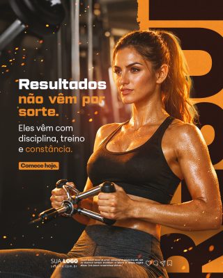 Fitness e Treino Resultados não Vêm por Sorte Banner PSD Editável