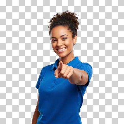 Mulher Afro-americana Feliz Apontando para Frente PNG Transparente