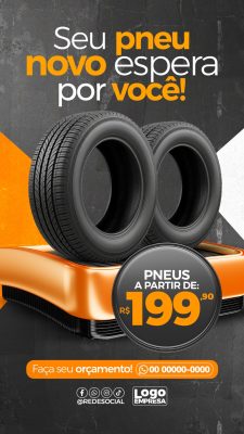 Pneus a Partir de R$199,90 Seu Pneu Novo Espera Por Você PSD Editável