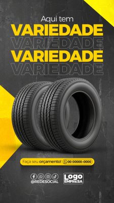 Pneus Aqui Tem Variedade Anúncio Marketing Digital PSD Editável
