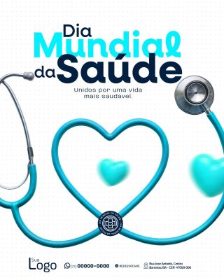 Dia Mundial da Saúde Estetoscópio Coração Azul Promoção PSD Editável