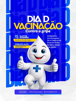 Dia D Vacinação Contra a Gripe Campanha Fofa PSD Editável